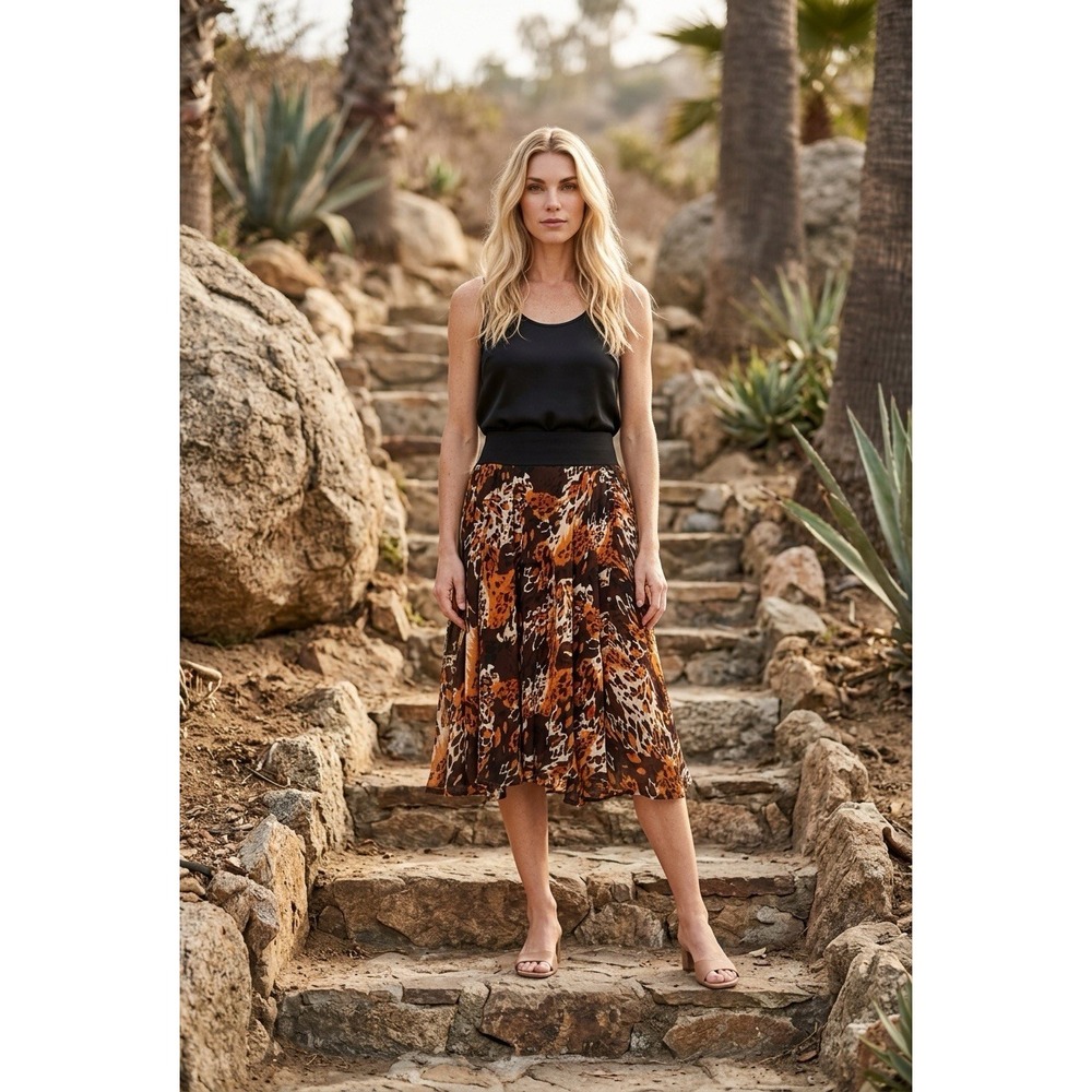 Silk Club Collect Y2K Womens Leopard Animal Print Flowy Skirt Pull-On